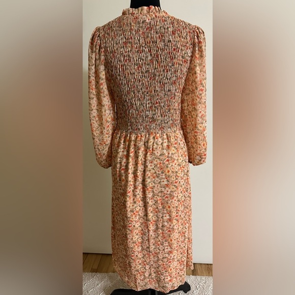 Sweet Rain Women's Floral Smocked Puff Long Sleeve Midi Dress - Size L - Picture 4 of 5